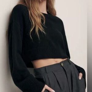 Reformation Paloma Black Cropped Cashmere Sweater